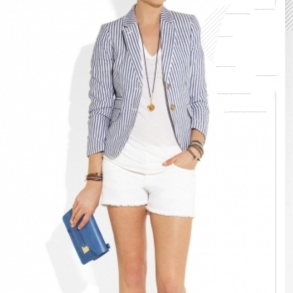 J. Crew (Size 12) Blue & White Linen Classic Striped Schoolboy Blazer (Like New) - Picture 15 of 16